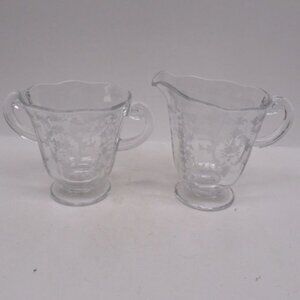 Fostoria Elegant Glass Crystal NAVARRE Footed Creamer and Open Sugar Bowl